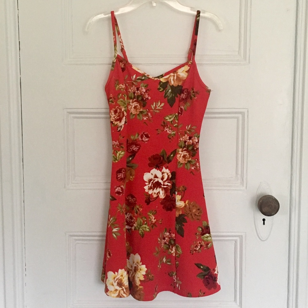 WORN ONCE red floral mini dress